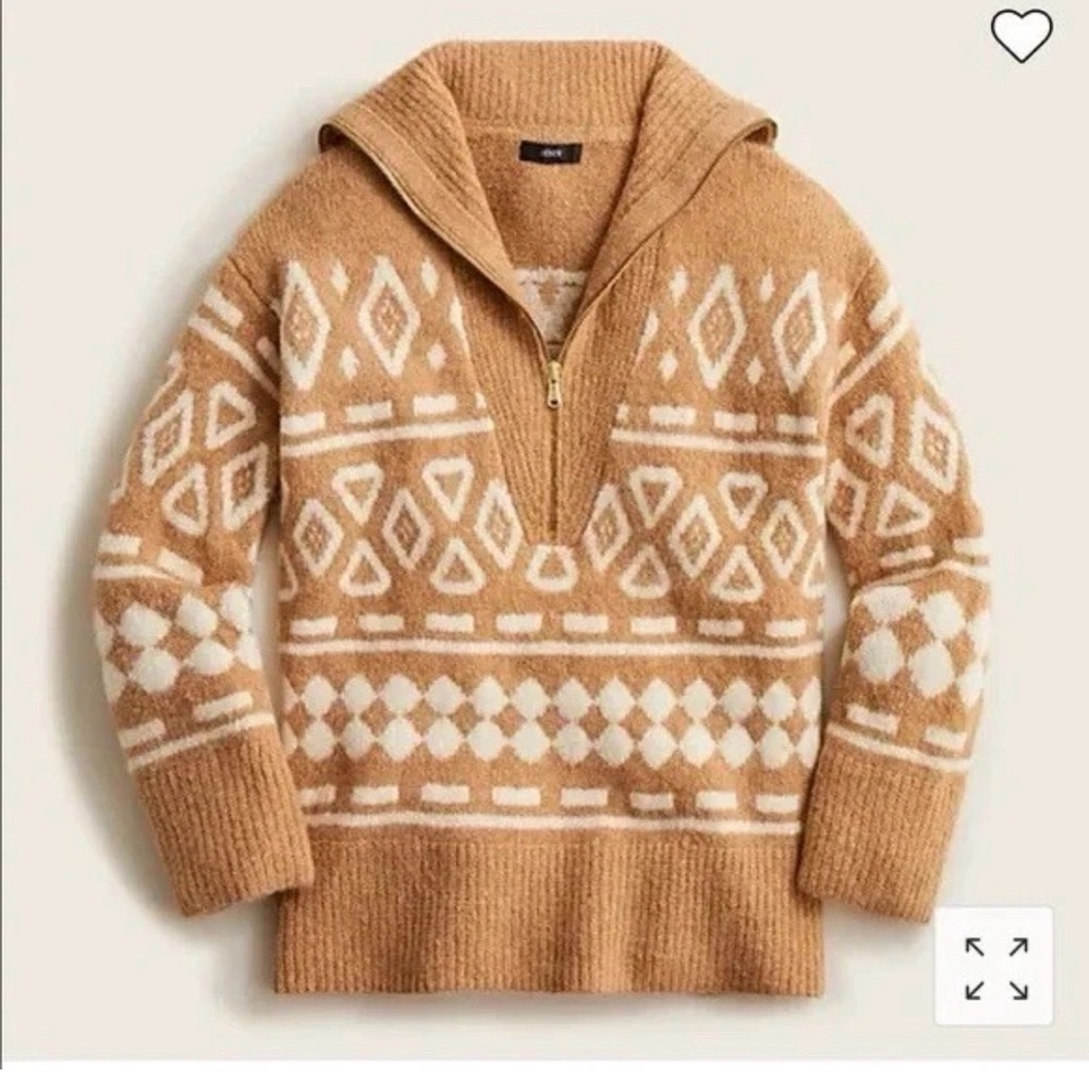J Crew Women's Relaxed half-zip sweater in geometric knit CS/S NWT